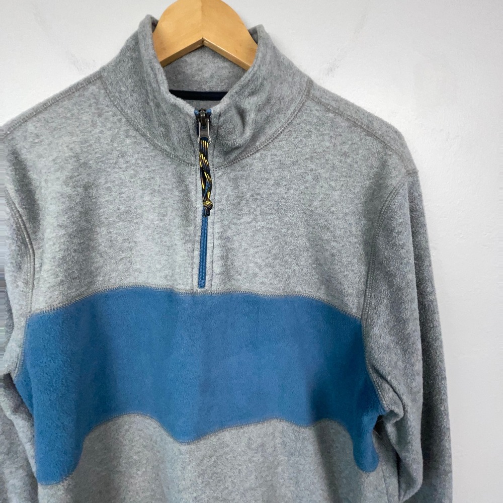 Gap Pullover Men Large Gray Blue Colorblock Fleece Quarter Zip Sweater Preppy